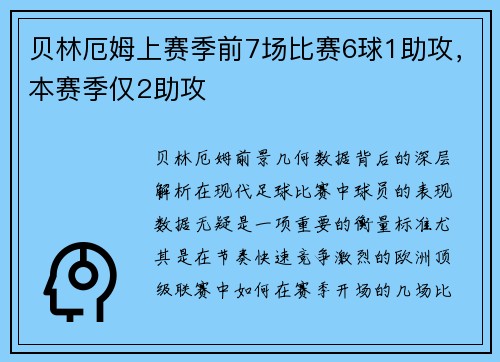 贝林厄姆上赛季前7场比赛6球1助攻，本赛季仅2助攻